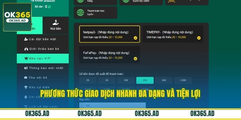 Phương thức giao dịch nhanh đa dạng và tiện lợi Phương thức giao dịch nhanh đa dạng và tiện lợi